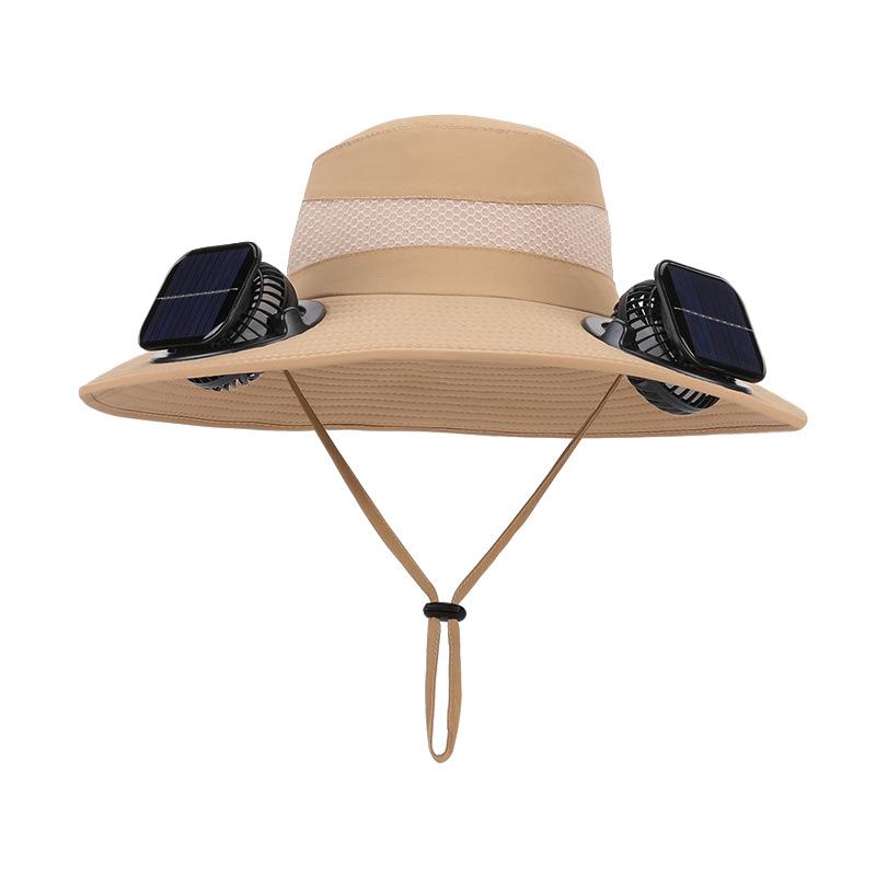 Solar Double Fan Hat Men's Summer Outdoor Eaves Breathable Bucket Hat Mountaineering Fishing Sun Hat