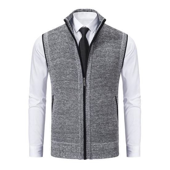 

Мужской осенне-зимний жилет, пальто с воротником-стойкой, вязаный кардиган на молнии, защита шеи, без рукавов, приталенный крой, теплая повседневная мягкая мужская куртка средней длины L серый