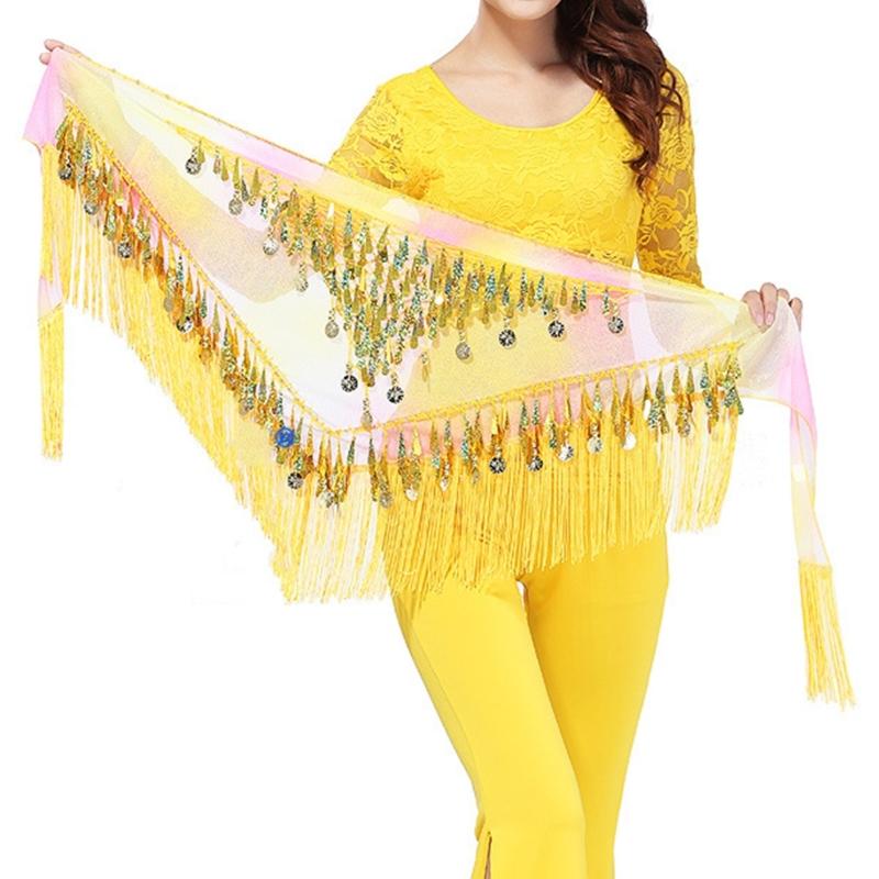 Sparkling Belly Dance Costume Waist Belt Chiffion Scarf with Blingbling Sequins Stage Dancing Shows Sequins Practicing