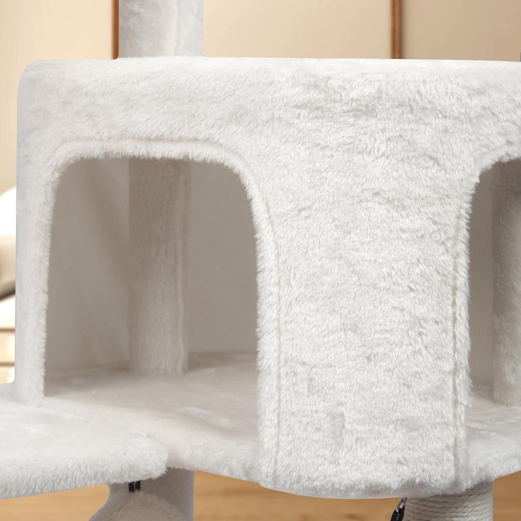 ROYPET Kočka Volně stojící Kočičí prostor Škrabadlo Plné konopné lano 100cm Obsahuje hračky Věž, Síť, Úkryt, Domeček, Úspora, Sloupek, Ovinutí, Vysoký, (Béžový)