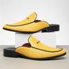 New Men's Yellow White Black Half Slippers Driving Shoes Casual Patent Leather Mules Moccasins Breathable Loafers Zapatos Hombre