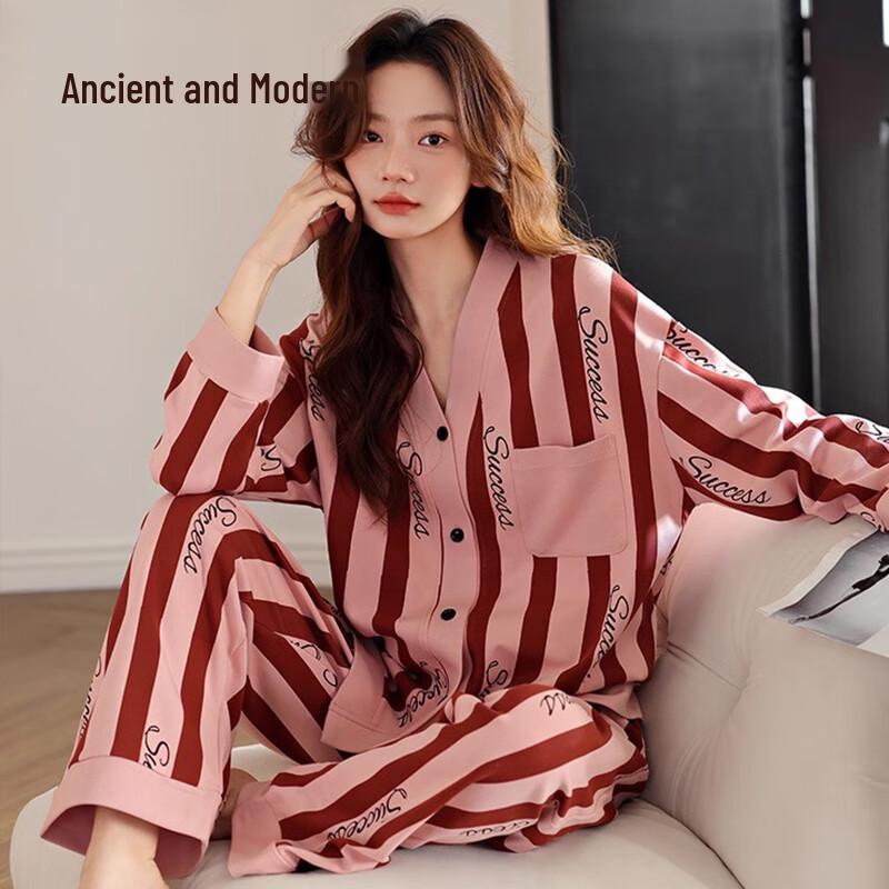 GUJIN Women s Pure Cotton Long Sleeve Loungewear Set L