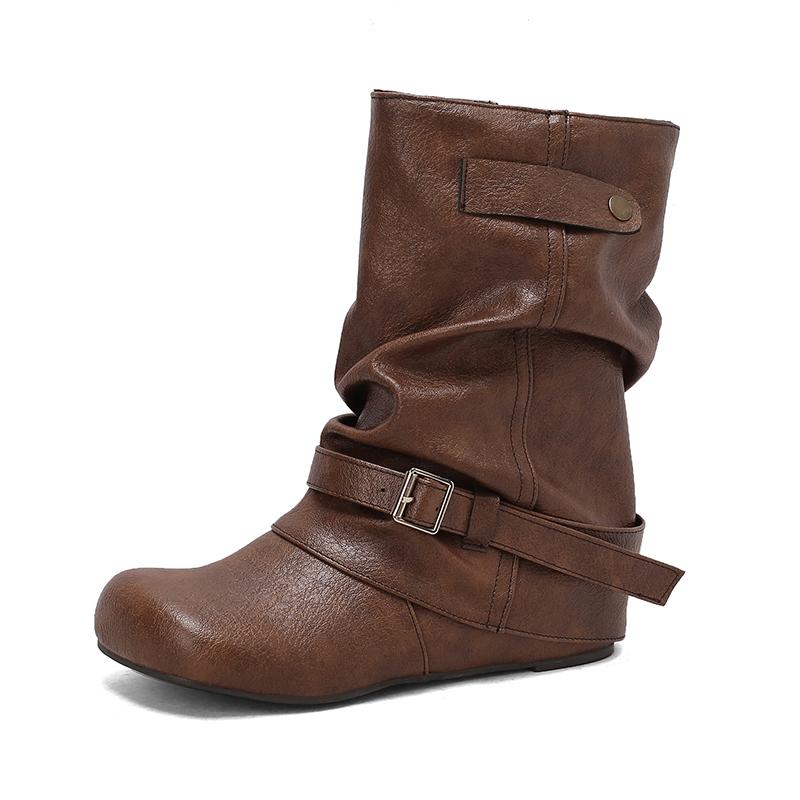 Fashion Western Cowgirl Boots Fashion New Comfortable Internal Height Women's Boots Trendy Versatile Slip On Buckle Women Short Boots