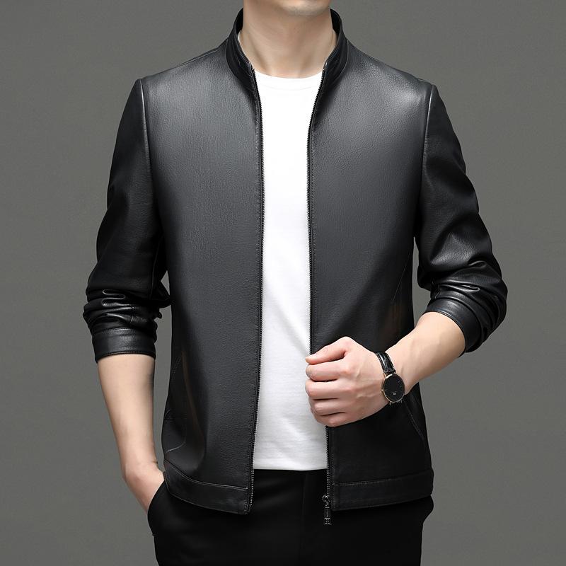 Genuine leather jacket men's spring and autumn stand-up collar middle-aged dad's sheepskin jacket men's coat