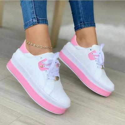 Women's Vulcanized Shoes Sports Shoes Outdoor Platform Shoes Female Casual PU Fashion Lace-Up Sneakers Women Wedge Flats