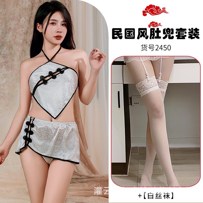 Sex underwear sexy neck cheongsam hot backless temptation retro buckle three-point uniform suit