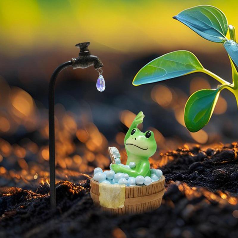 Frog Garden Decor Resin Animal Collectible Figurines Frog Bathing Sculptures Garden Statues Ornaments For Home Patio Yard Lawn