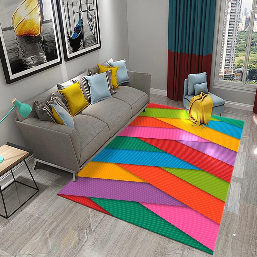 Retro Color Striped Waves Carpet for Living Room Sofa Floor Rug Bedroom Simplicity Decor Floor Rugs Bathroom Non-slip Area Mats