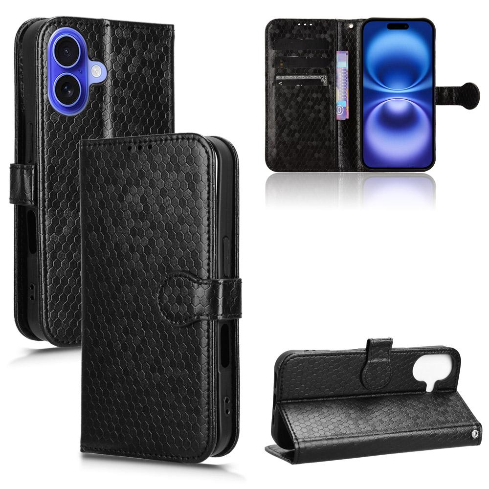 For iPhone 16 Wallet Case Dot Pattern Imprint PU Leather Phone Cover