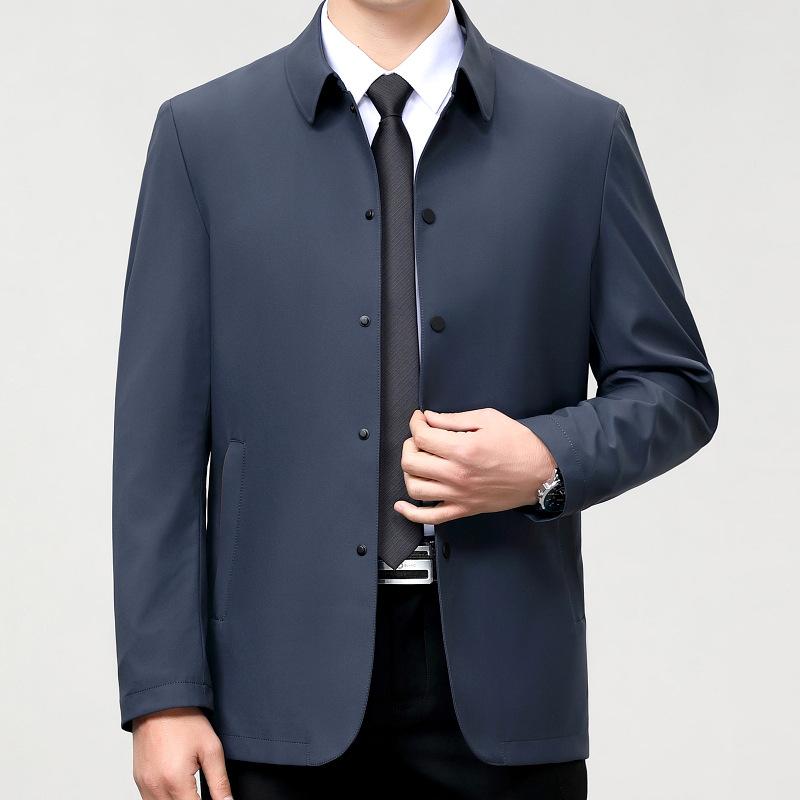Spring and Autumn Thin Men's High-end Jacket Middle-aged Business Lapel Iron-free Top Mulberry Silk Casual Dad Jacket