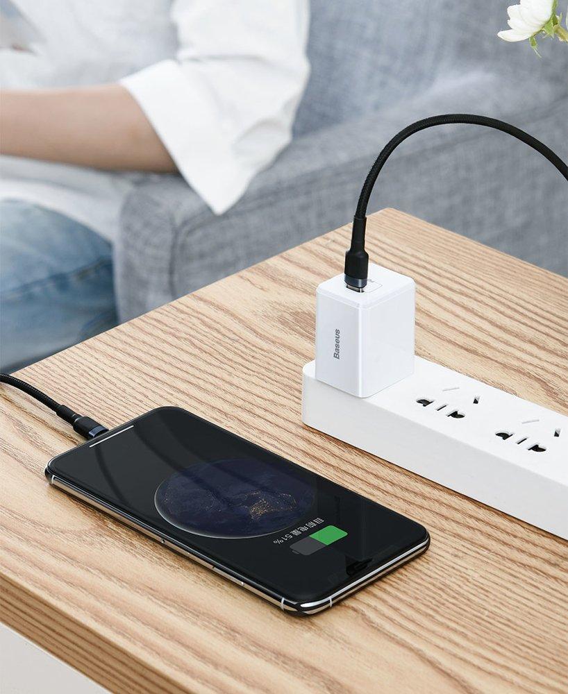 Durable Nylon Cable USBC PD Iphone Lightning 18W QC30 1m Black Gray