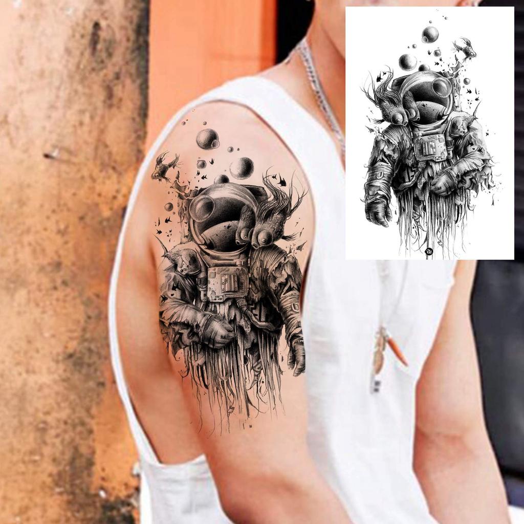 6 Sheets Black Space Temporary Tattoos For Adults Geometric Planets Fake Tattoo Universe Astronaut Galaxy Tatoos For Women Men