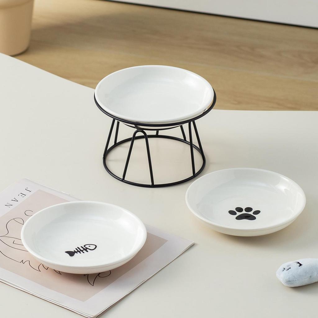 Sechs Zoll Keramik-Katzenpfoten-Knochenplatte mit Ständer - Kippsichere Futterschale für Katzen & Hunde