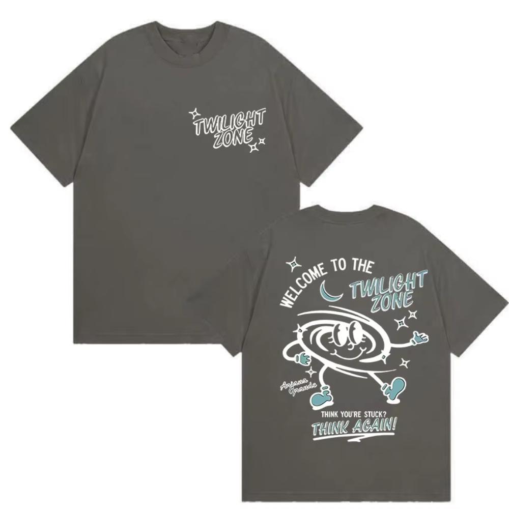 Ariana Grande Twilight Zone Think Again T-shirt Men's Women Cute Cartoon Oversized Cotton T-shirts Vintage High Quality T Shirts
