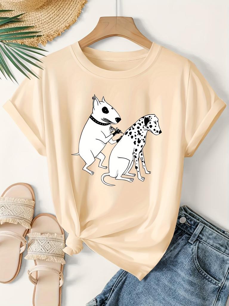 Women's Men with Bull Terrier & Dalmatian Dog Tattoo Design T-shirt Vintage Fashion Tee Harajuku Cotton Streetwear Oversized