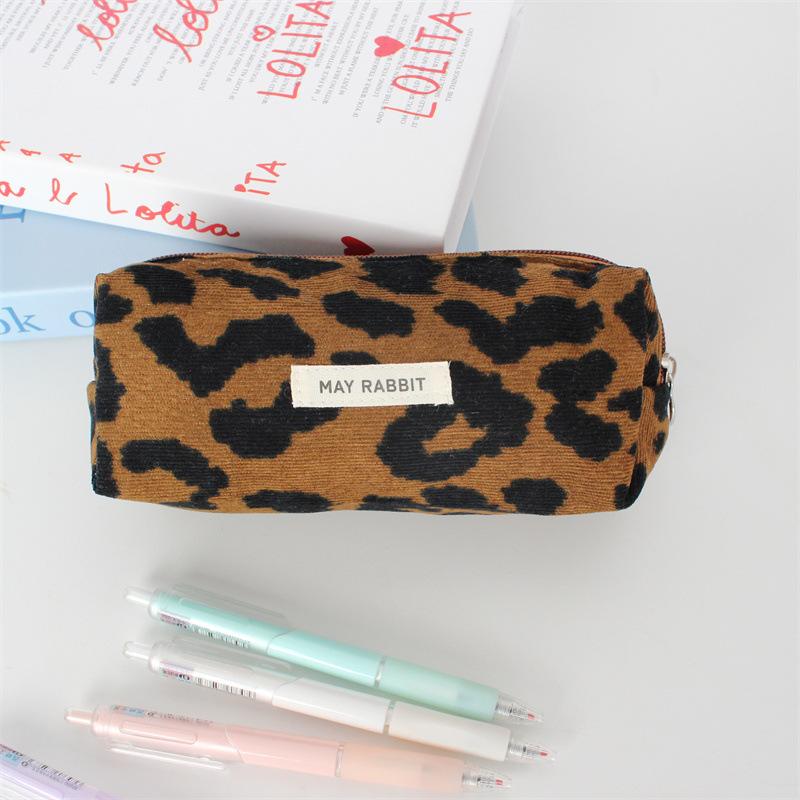 Solid Color Corduroy Pencil Case Student Art Minimalist Stationery Pouch Zipper Coin Purse Women Makeup Bag Travel Organizer