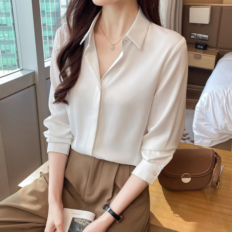 2025 Women's Niche Design Satin Shirt: Elegant, High-End Professional Wear for Spring & Autumn