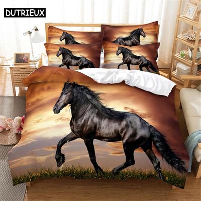 3D Digital Printing Quen Sized Dimensions Horse Beding Soft with Soft Fabric Duvet Cover Set Soft Nice Warm Durable