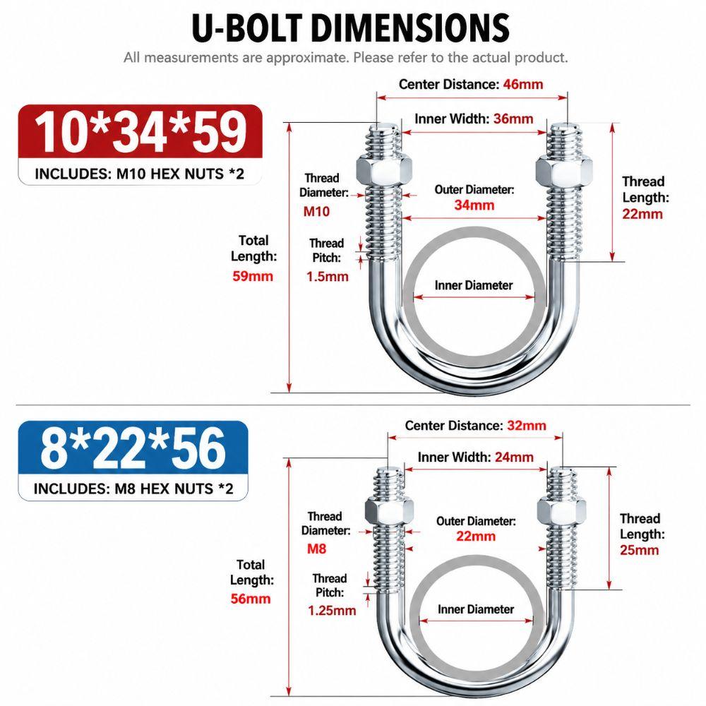 Multifunctional U-shaped Pipe Clamp with Screw Nut Fixed Clamp Pipes, Building Fasteners
