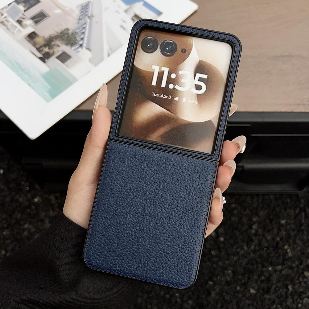 Plain Leather Lychee Patterned Case For Moto Razr 60 Ultra Razr60 Motorola razr 50 Ultra razr+ Camera protect Cover