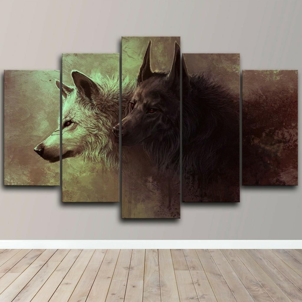 5Pcs Wolf White Black Brave Nature Beauty Wild 5 Piece Canvas Wall Art Print Decor 5 Pieces Paintings Poster HD Print Home Decor