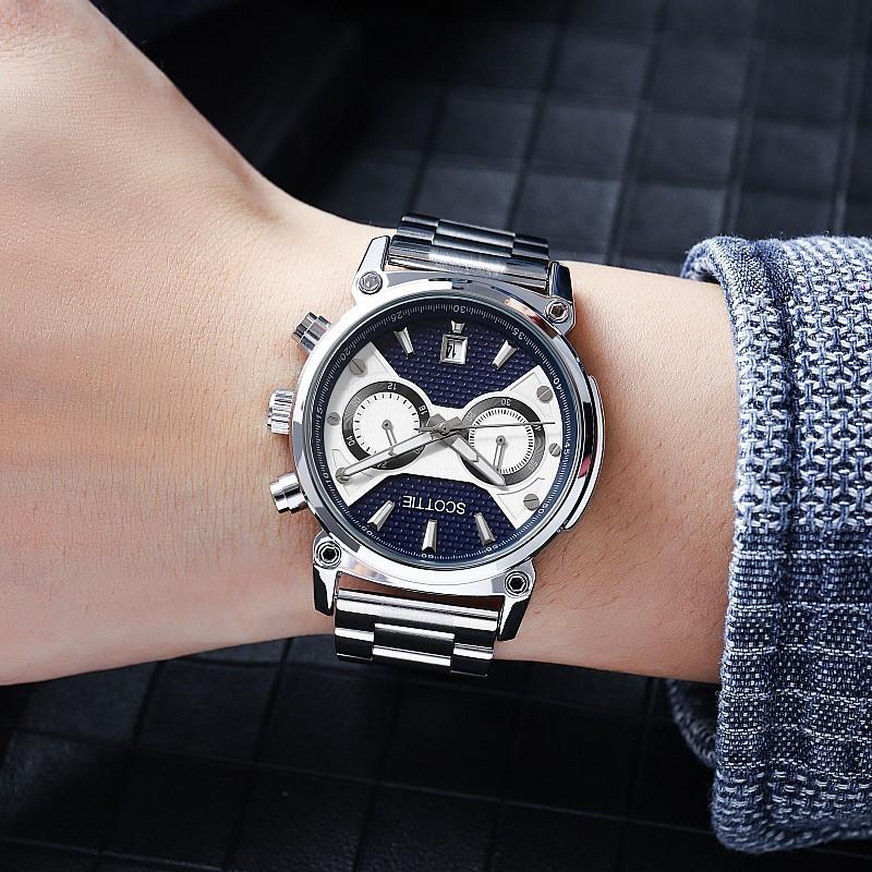 Fashion Large Dial Personality Domineering Watch Men'S Belt Stainless Steel Strap Temperament Men'S Watch Three Eyes