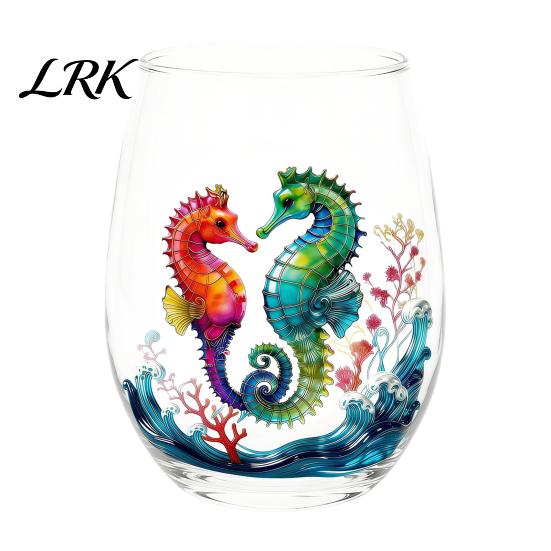 Küstendesign Tumbler Handgefertigter Glasbecher, Einzigartiger Aufdruck mit Meerestier-Motiv für Eiskaffee Cocktails Bar Tumbler, Dekorative Glasware Nautisch