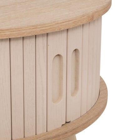 Nysos Round Beige Coffee Table With Sliding Doors Japandi