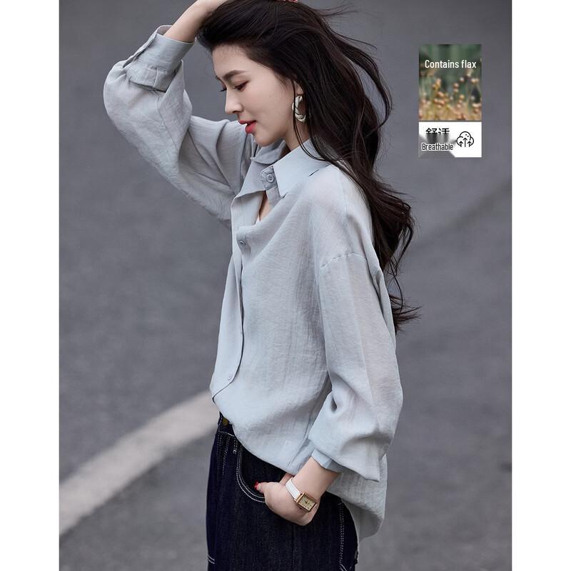 Demana Spring Linen Blend Loose Lapel Shirt M