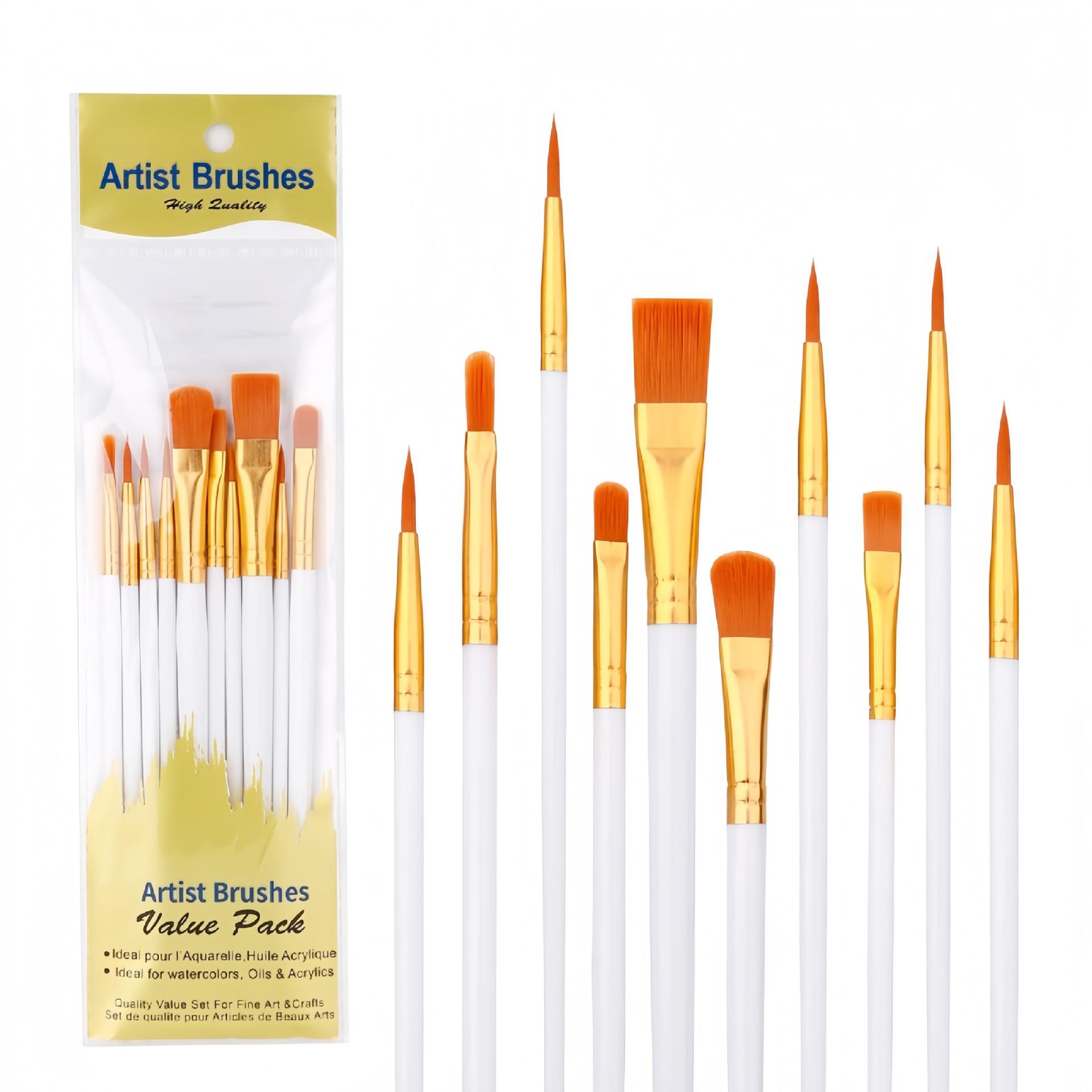 10-Piece Nylon Painting Brush Set for Watercolor, Acrylic, and Digital Oil Art 10-Piece Brush Set
