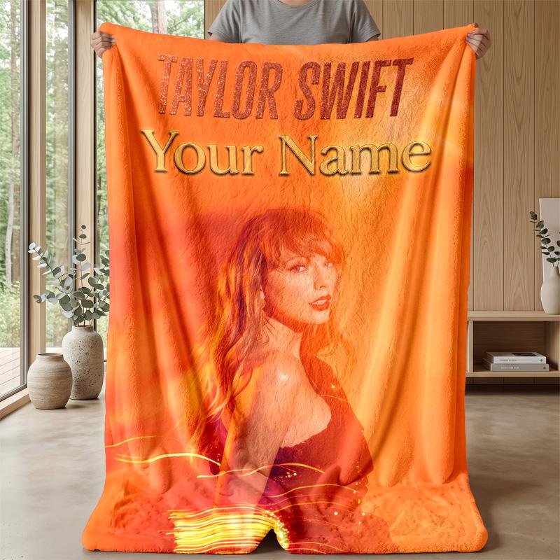Taylor Swift Custom Flannel Throw Blanket Print Your Name Text Soft Warm Blanket Holiday Present