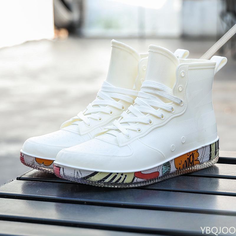 

Male Fashion Rain Boots Durable Waterproof Rubber Fishing Shoes Trendy Nude Boots Anti-skid Work Chef Shoes New Sneakers 39