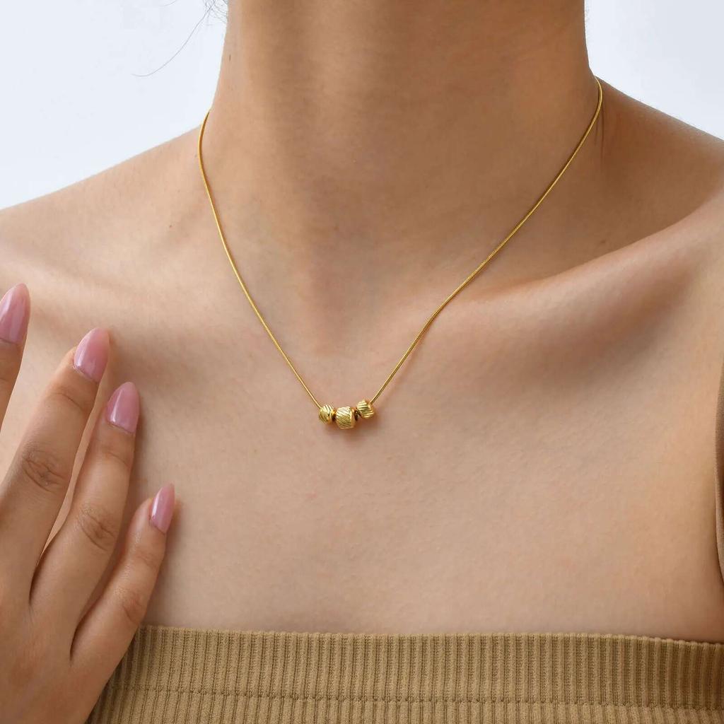 Prjewel Transfer Bead Necklace Stainless Steel Snake Chain 3 Bucket Beads Pendent Women Necklace Charm Female Neck Jewelry New