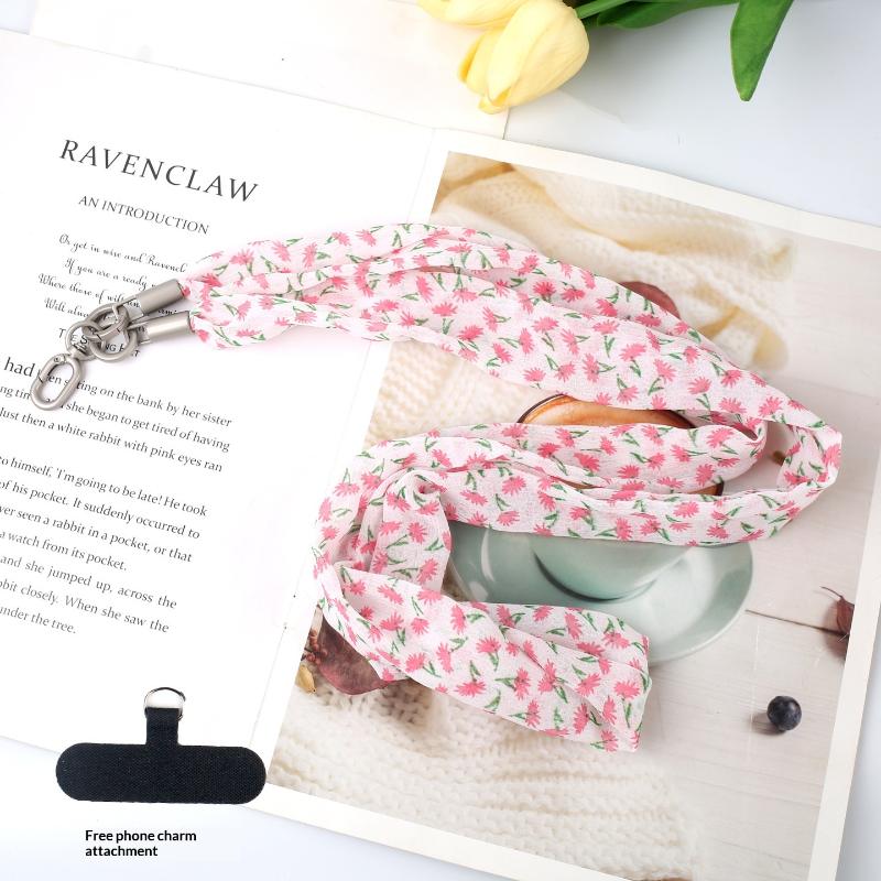 Ins Floral Phone Crossbody Strap Detachable Long Phone Case Lanyard Cute Fabric Shoulder Wrist Chain Mobile Phone Camera Pendant