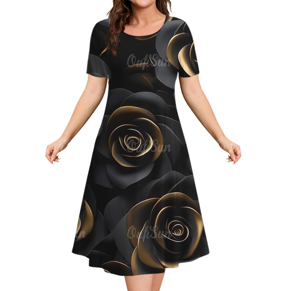 

Женское летнее платье с круглым вырезом и короткими рукавами, повседневная модная одежда с 3D-цветочным узором, элегантная длинная юбка-пуловер для вечеринок 6XL