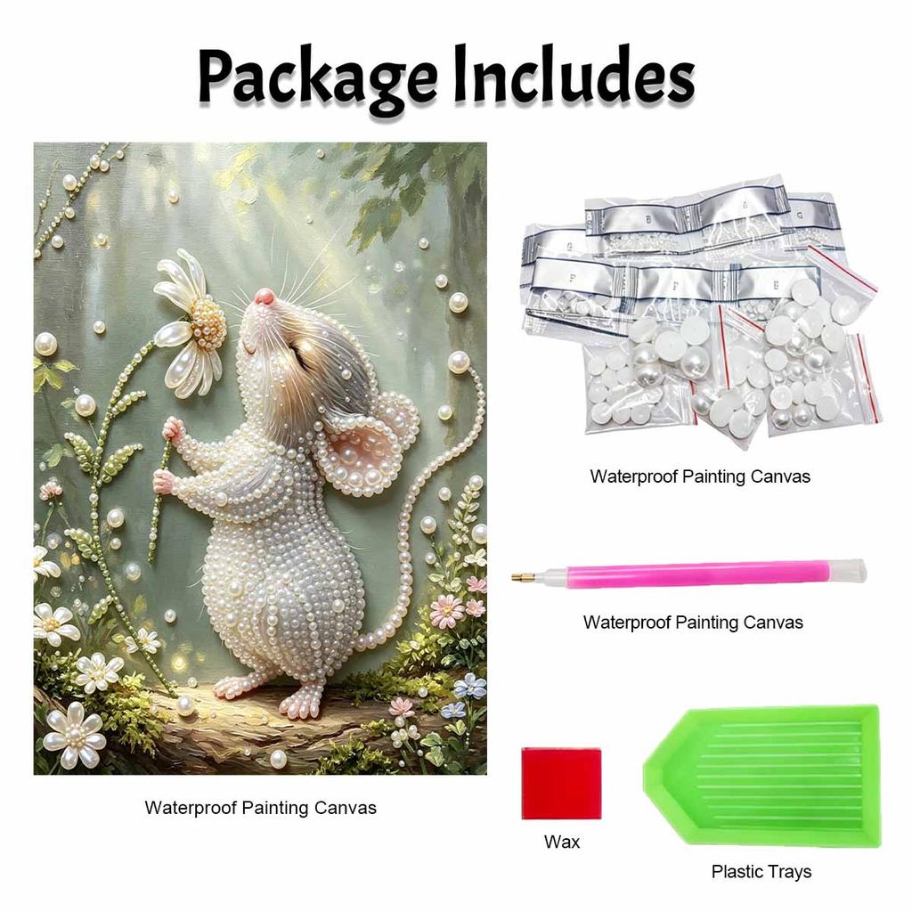 Relaxing DIY Pearl Painting Kit Framed with Cute Mouse and Daisy Design 5D Sparkling Bead Canvas Craft for Girls Bedroom Decor Art Gift
