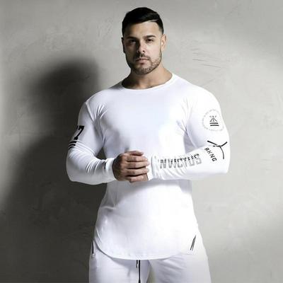 European and American Spring and Autumn Sports Long-sleeved Cotton T-shirt Men's Running Round Neck Slim Fitness Suit