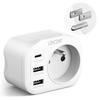Lencent French Plug Adapter To USA/American/Canada/Mexico Plug, 1AC+3USB, Suitable for Traveling In Countries with Type B Plugs
