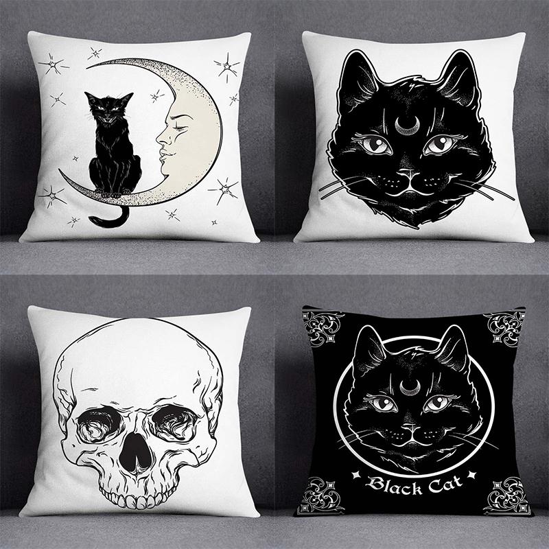 

Black Cat Series Decorative pattern Pillowcase Car cushion Living room bedroom black and white home decor Pillowcase