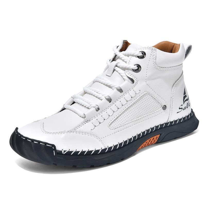 Plus-size Leather Boots, Men's Fashionable Ankle Boots, Flat Lace-up Casual Shoes
