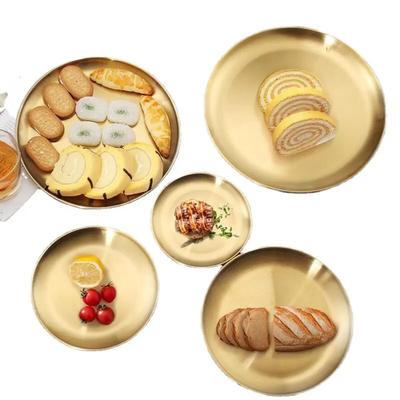 Avrupa Tarzı Paslanmaz Çelik Yemek Tabakları Barbekü Servis Tabakları Yuvarlak Tepsi Batı Biftek Mutfak Restoran Depolama Tepsisi