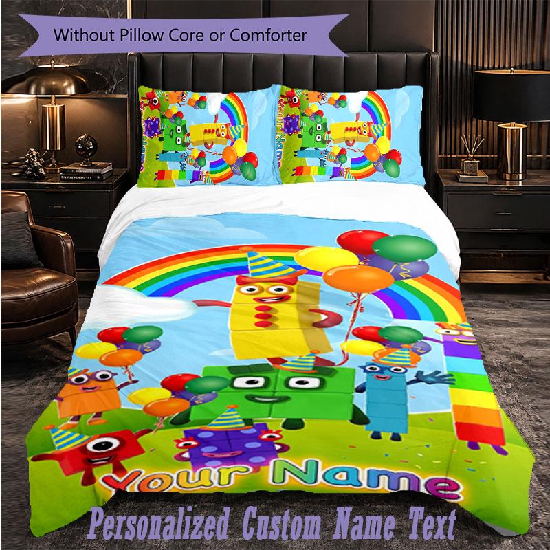 Personalized 3Pcs Bedding SetNumberblock Custom Text Duvet Cover Pillowcase Set Bedroom Gift