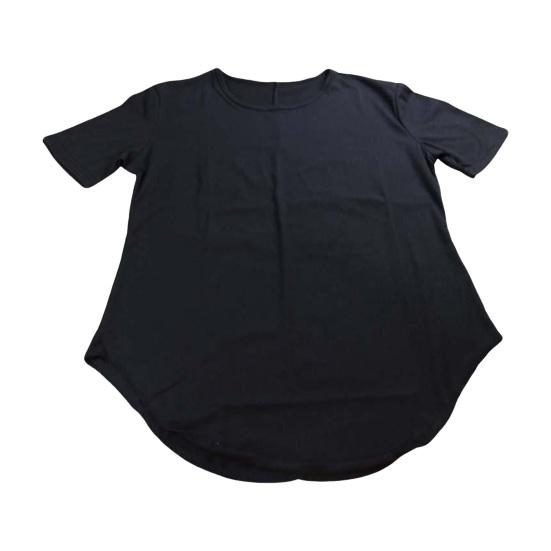 

Мужская футболка с круглым вырезом, чистый нерегулярный подол, тонкий пуловер с коротким рукавом, повседневная повседневная одежда средней длины 3XL чёрный