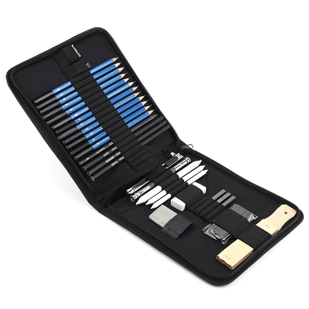 32pcs Set Professional Drawing Pencils Kit Sketching Tool Set Art Supplies with Carry Bag