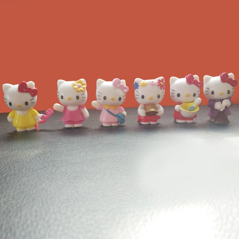 Kawaii 6pcs/set Hello Kitty Cartoon PVC Action Figure Cute Kids Toys Car Cake Decoration Model Children Gifts