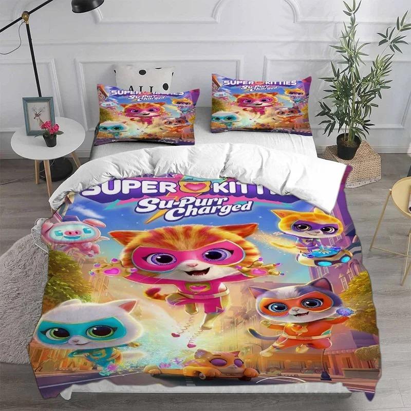 Anime Super Kitties Conjuntos de Cama Edredom Colcha Capa de Cama Edredom Fronha Conjuntos Crianças Adulto Tamanho Têxteis para Casa