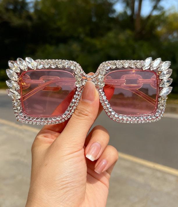 2026 Luxury Rhinestone Square Sunglasses For Women Oversized Bling Frame UV400 Protection Party Shades KJ200