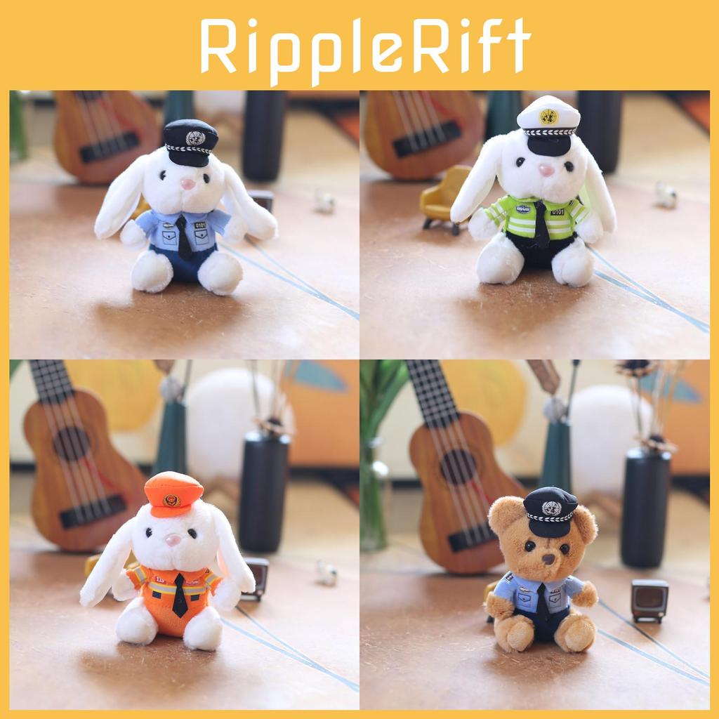 Adorable Plush Police Bear Keychain Cute Soft Stuffed Animal Toy Accessory