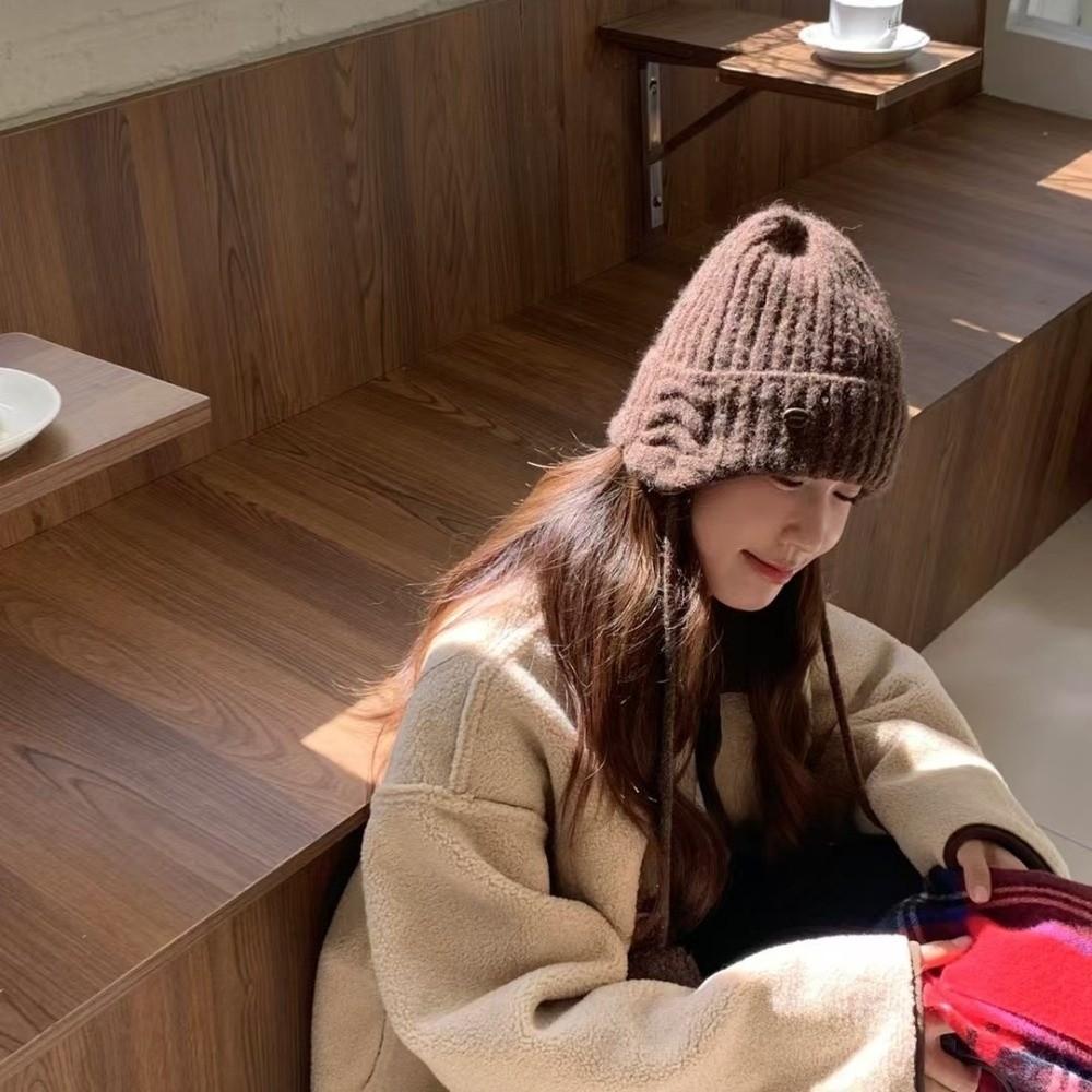 Windproof Y2k Knitted Cap Thick Beanie Hats Japanese Pom-pom Knit Cap  Outdoor