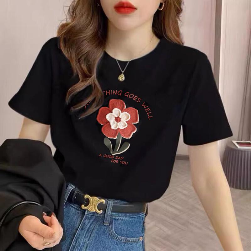 

apricot shoulder crew neck pure cotton short-sleeved t-shirt women s summer 2025 new popular foreign fashion thin top XXXL